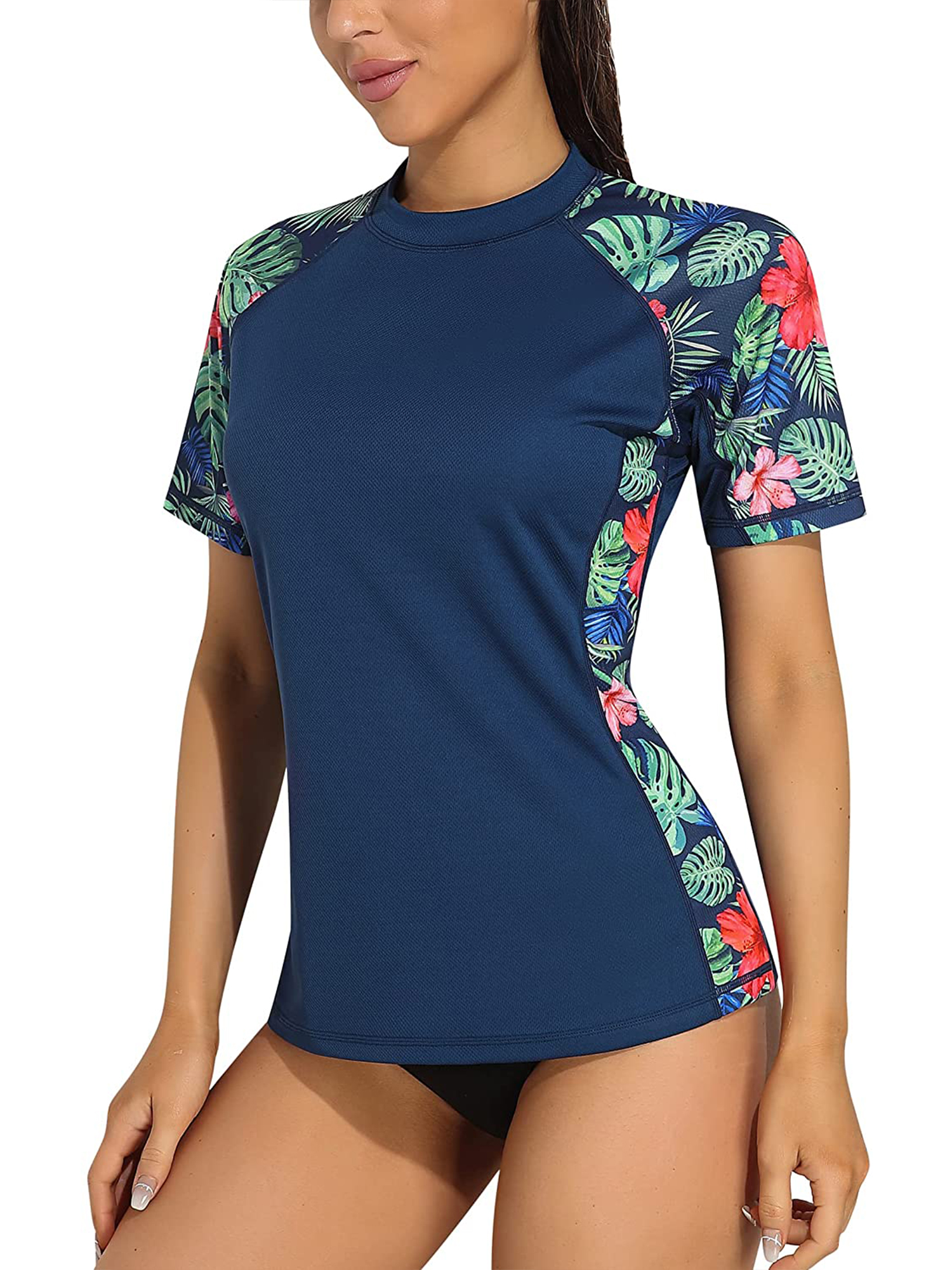 BeautyIn Chemise de Bain Imprimée Florale à Manches Courtes pour Femmes UPF 50+