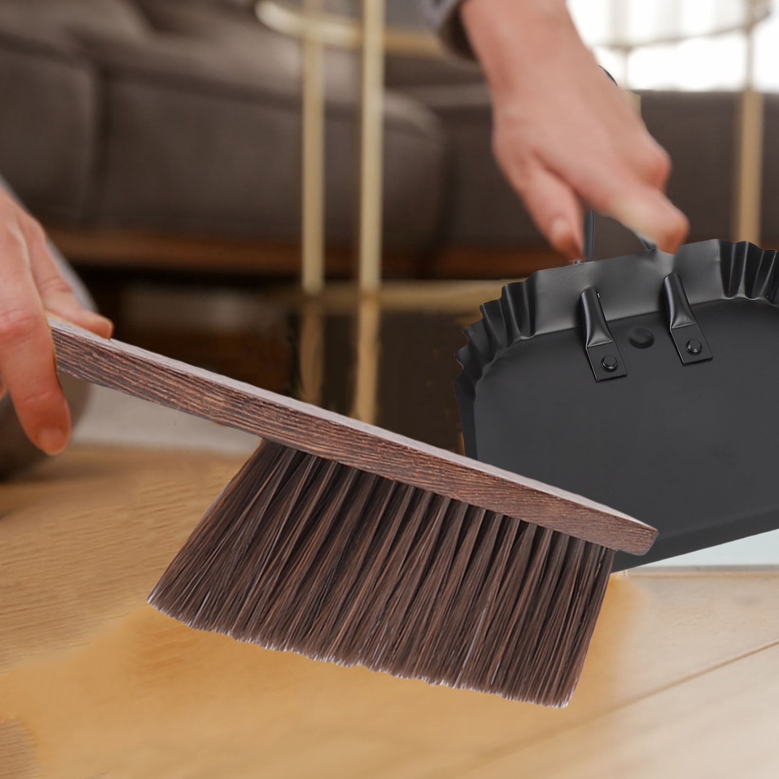 Dustpan and Brush Set, Suspension Hole Stainless Steel Beech Dust Pan Broom Lightweight  for Home