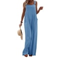 thumbnail image 4 of Kmbangi Women’s Casual Button Wide Leg Suspender Overalls with Pockets Fashion Solid Color Jumpsuit, 4 of 9