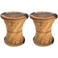 thumbnail image 1 of Natural Geo Moray Tabouret d'Appoint (Ensemble de 2) - Tissé à la Main, Rayé Bleu, 1 of 4