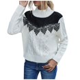 thumbnail image 2 of EGNMCR Chandail Col Roulé pour Femmes, Pulls pour Femmes Mode Femmes Décontracté Couleur Col Haut Dentelle Couture Chandail Manches Longues Chandail Femmes, 2 of 9