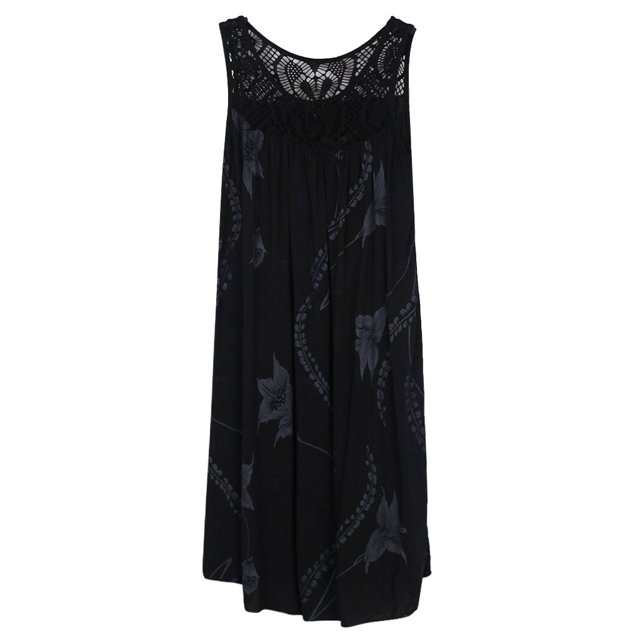 Birdeem Womens Spring/Summer Round Neck Lace Patchwork Printed Loose Sleeveless Dress