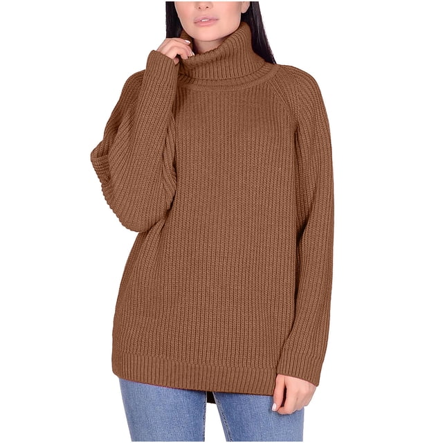 VgaVtl Pullover Womens Oversized Sweater High Neck Long Sleeve Womens Sweaters Knitted Warm Solid Color Brown Sweaters
