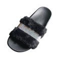 thumbnail image 2 of LSLJS Fashion Womens One Pedal Slipper Open Toe Rhinestone Plush Slippers Flat Sandals, Women's Slippers, 2 of 5