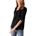 thumbnail image 4 of INSPIRE CHIC Blouse en Mousseline Semi-Transparente pour Femme à Volants, Col en V, Manches Bouffantes au Coude, 3TG, Noir, 4 of 7