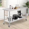 thumbnail image 3 of NSF Stainless Steel Work Table - 60x24x35 Inch - Adjustable Undershelf, With Casters, Tool Hooks, Straight Edge, No Back Plate, For Kitchen, Garage & Home, 3 of 6