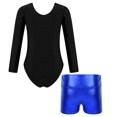 thumbnail image 2 of TiaoBug Girls 2Pcs Rhinestone Tracksuit Long Sleeve Gymnastics Dance Outfit Leotard with Shorts Unitard C01 6, 2 of 7