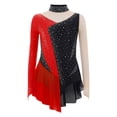 thumbnail image 2 of RUNQHUI Robe de Patinage Artistique pour Filles Enfants à Manches Longues avec Strass Justaucorps à Jupe de Gymnastique Tenue de Ballet Rouge 10, 2 of 5