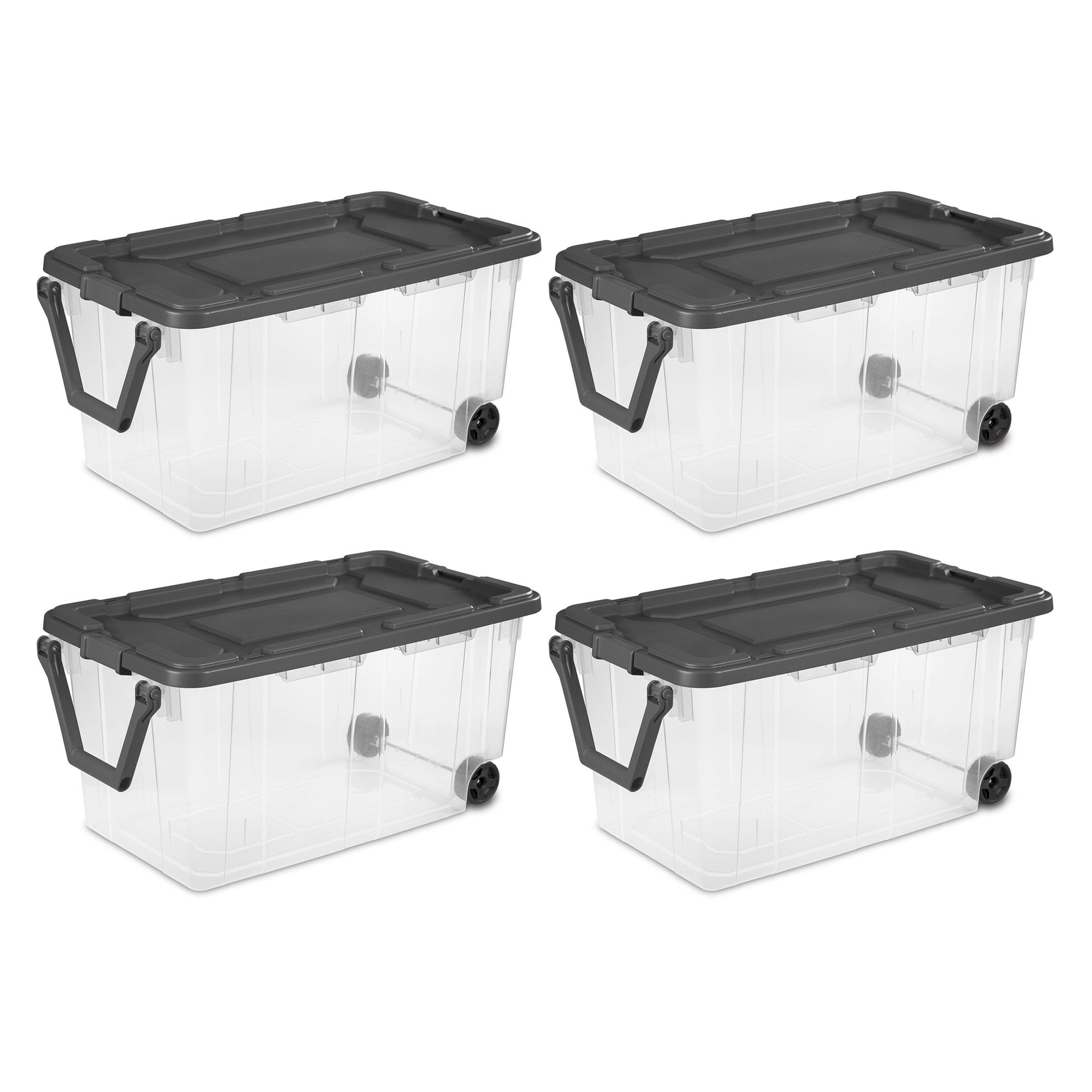 Sterilite Bac de Rangement à Roulettes Empilable à Loquet de 160 Qt avec Couvercle, Lot de 4