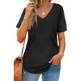 thumbnail image 3 of Pure Color V Neck Top,Pure Color V Neck Vertical Striped Pure Color Top Women T Shirt Quality You Can Trust, 3 of 5