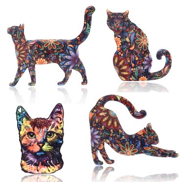 4PCS Brooch Pin Vintage Floral Pattern Cat Shaped Corsage Brooch Clothing Brooch