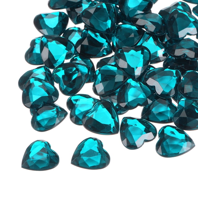 Unique Bargains 40 Pcs Acrylic Flat Back Rhinestones 20mm/0.8 Inch Heart Artificial Gemstone for Crafts Jewelry Making Water Blue