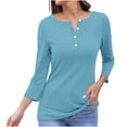 thumbnail image 1 of Timegard Tops for Women Long Sleeve Notched V-Neck Button Shirts Solid Color Fall Casual Loose Comfy Tops, 1 of 5
