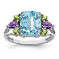 thumbnail image 1 of 925 Sterling Silver Rhodium Light Swiss Blue Topaz, Amethyst and Peridot Ring, 1 of 2