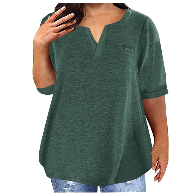 AherBiu Plus Size T Shirts for Women V Neck Loose Comfy Basic Tees Summer Workout Oversized Tshirt Tops