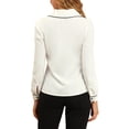 thumbnail image 3 of INSPIRE CHIC Women's Button Down Shirt Peter Pan Collar Puff Long Sleeve Contrast Trim Work Blouse M White, 3 of 7