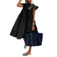 thumbnail image 2 of Faithtur Robe Mi-Longue Ample pour Femmes, Style Décontracté d'Été, Couleur Unie, Col Rond, Manches Volantes, Jupe Froncée, 2 of 5