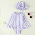 thumbnail image 2 of Toddler Girl Rash Guard Swimwear Flounce Printed Sun Protection Long Sleeve Kids Swimsuit 12-18 Monthss, 2 of 4