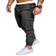 thumbnail image 4 of Men Solid Color Cargo Trousers  Loose Fit Drawstring Waist Long Pants, 4 of 4