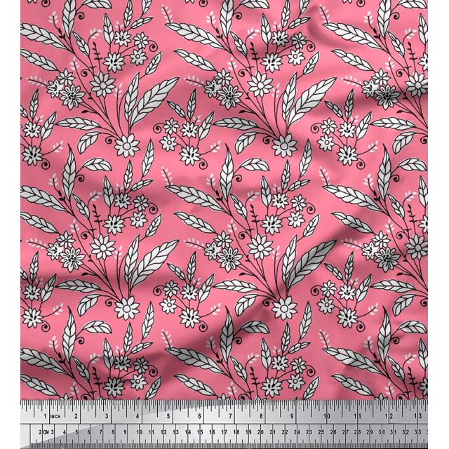 Soimoi Silk Fabric Leaves & Floral Block Fabric Prints by Yard 42 Inch Wide
