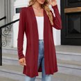 thumbnail image 4 of Penkiiy Women's 2023 Fall Long Sleeve with Snap Button Down Solid Color Knit Ribbed Neckline Cardigans Wine for XL, 4 of 8