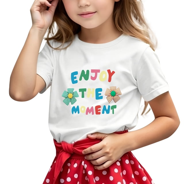 T-shirts Garçons Décontractés à Manches Courtes avec Lettres et Fleurs, Col Rond, T-Shirt Confortable, Vêtements Garçon Tout-Petit, Blanc