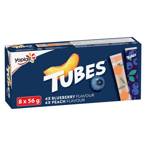 Yoplait Tubes de Yogourt 1 %, Pêche / Bleuet, Collations pour Enfants, 8x56g