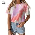thumbnail image 1 of Femmes T-shirt Col Rond Manches Courtes Cravate-Teintes Femmes Manches Courtes Imprimées Haut Décontracté, Rouge Vin, XL, 1 of 8