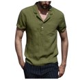 thumbnail image 1 of Fridja Chemise Habillée pour Homme d'Été, Couleur Unie, Col Rabattu, Manches Courtes, Imprimée Performance, Boutonnée, Chemise de Jeu de Quilles Décontractée pour Usage Quotidien (Vert Armée, 3TG), 1 of 5