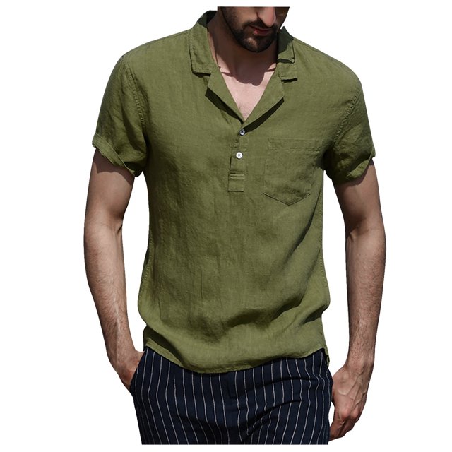 Fridja Chemise Habillée pour Homme d'Été, Couleur Unie, Col Rabattu, Manches Courtes, Imprimée Performance, Boutonnée, Chemise de Jeu de Quilles Décontractée pour Usage Quotidien (Vert Armée, 3TG)