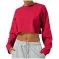 thumbnail image 2 of JDQJBZ Summer Womens Tops,Womens Long Sleeve Tops Solid Color Crew Neck Short Length Running Workout Top Spring Summer Casual Tops For Women, 2 of 5