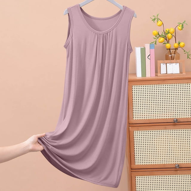 Elvqul Chemises de Nuit Sans Manches Pyjamas Femmes Pyjamas en Coton Grande Taille Pj Uni pour Femmes Jaune