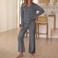 thumbnail image 2 of Diufon Matching Lounge Sets for Women Ribbed Long Sleeve Button Tops Matching Pants Sleepwear Set Fall Winter Outfits, 2 of 8
