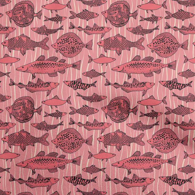 oneOone Cotton Poplin Medium Pink Fabric Ocean Fish Sewing Material Print Fabric By The Yard 56 Inch Wide