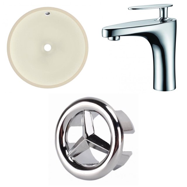 American Imaginations 16-in. W Round Bathroom Undermount Sink Set In Biscuit - Chrome Hardware AI-26768