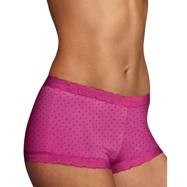 Maidenform Womens One Fab Fit Microfiber and Lace Boyshort, 7, Red Masquerade