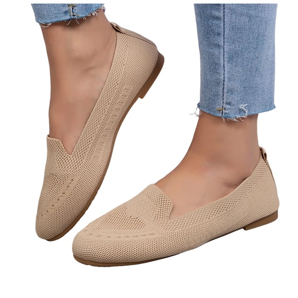 Wide Width Ballet Flats Shoes for Women Lightweight Foldable Knit Flats Comfortable Dressy Casual Work Loafers Beige Size 9