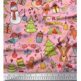 thumbnail image 1 of Soimoi Cotton Poplin Fabric Gift Box,Snowman & Tree Christmas Print Fabric by Yard 56 Inch Wide, 1 of 3