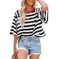 thumbnail image 4 of Penkiiy Hauts pour Femmes à Rayures 2025 Mode T-Shirts à Manches 3/4 pour Femmes Design à Blocs de Couleur T-Shirt Basique Ample L Noir, 4 of 6