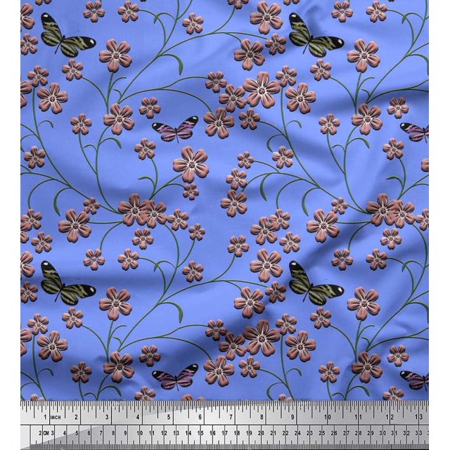 Soimoi Rayon Fabric Insect,Leaves & Flower Floral Print Fabric by The Yard 42 Inch Wide