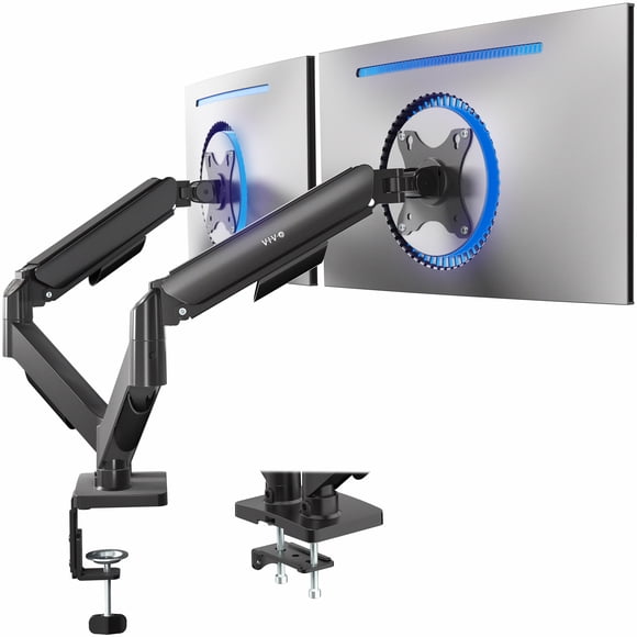 VIVO Support de Bureau Pneumatique à Double Moniteur jusqu'à 32 Pouces et 19.8 lbs par Écran, Contrepoids Articulé VESA Stand Classique-V002o