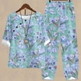 thumbnail image 4 of Birdeem Ensemble Deux Pièces pour Femmes d'Été Imprimé, Haut Court à Manches Mi-Longues à Col Rond + Pantalon Décontracté, Ensemble de Détente, 4 of 5