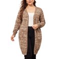 thumbnail image 1 of GRACE & GRANDEUR Plus Size Cardigan for Women Long Sleeve Open Front Knit Pockets Coat Brown 4X, 1 of 5
