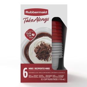 Rubbermaid TakeAlongs Mini Deep Square Food Storage Containers, 118 mL (0.5 Cup), Ruby Red, 6 Pack