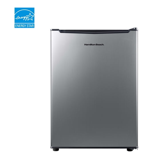 Hamilton Beach 2.5 Cu.Ft Mini Fridge, Compact Refrigerator, Single Door, Adjustable Glass Shelves, Reversible Door, Stainless Steel