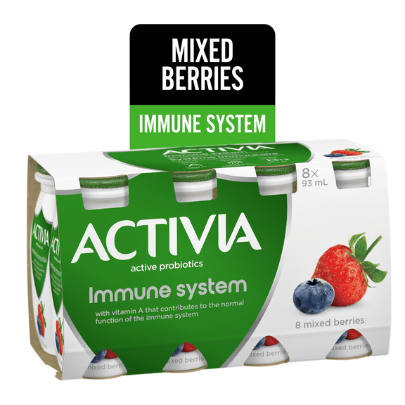 Activia Probiotic Yogurt Drink, Mixed Berries, Immune System, 8x93ml