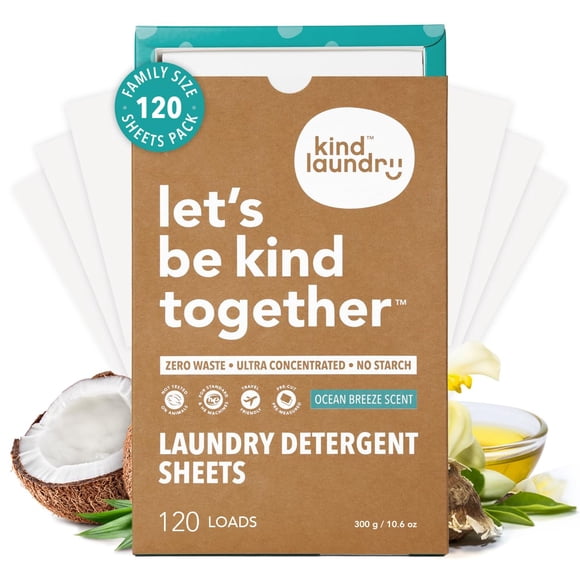 Kind Laundry Detergent Sheets with Stain-Fighting Enzymes - Plant Powered Eco-Friendly Laundry Soap Sheets - Home or Travel Laundry Deterge