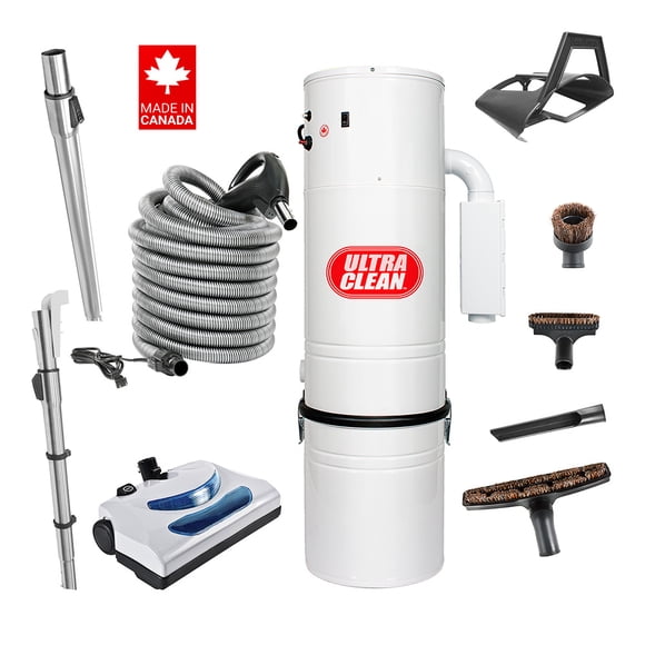 Ultra Clean SC200 Central Vacuum System Made in Canada with Ametek Tangential Bypass Motor up to 7,500 sq ft Homes with Deluxe Electric Hose Powerhead and Accessory Package (35 Ft)