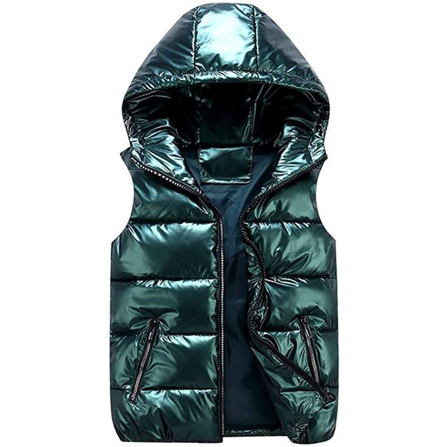 LinYooLi Short Down Vest for Women Sleeveless Winter Shiny Puffer Vest Coats Fashionable Jacket 2022
