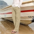 thumbnail image 4 of Men's Loose Plus Cotton Linen Summer Breathable Casual Cropped Pants Solid Drawstring Sweatpants Joggers, 4 of 5